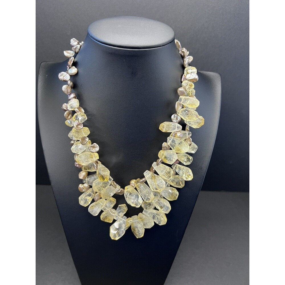 Deb Guyot 925 Sterling Silver Chunky Clear Quartz Beaded Statement Necklace 20"